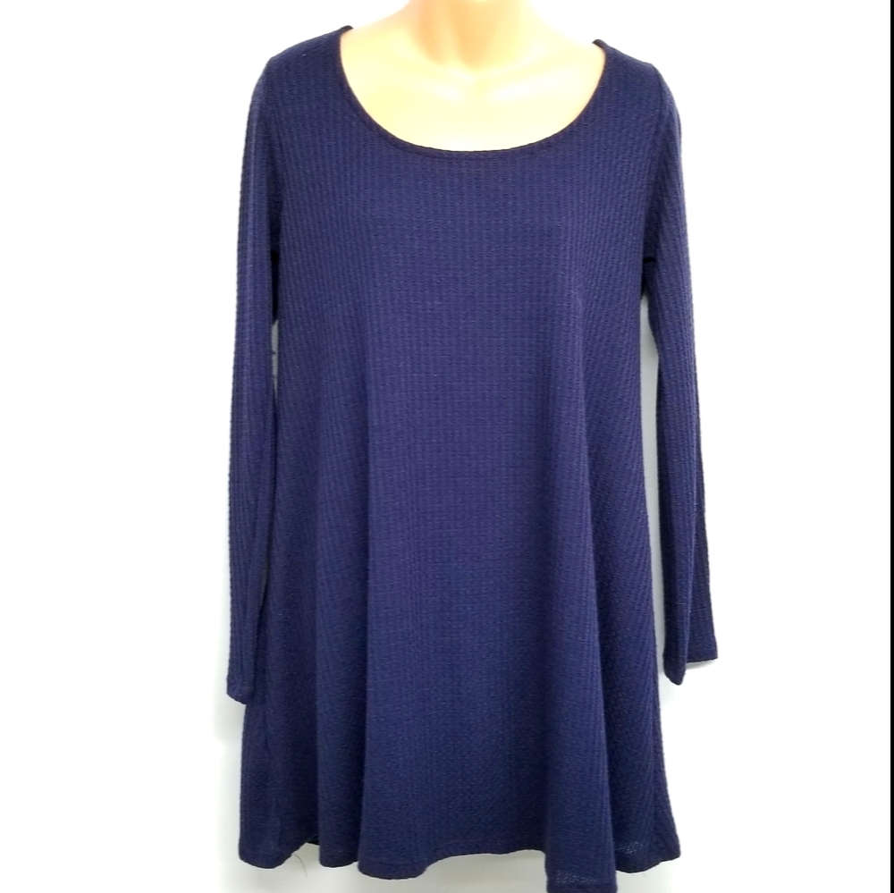 Alya Navy Waffle Knit Scoop Neck Long Sleeve Tunic